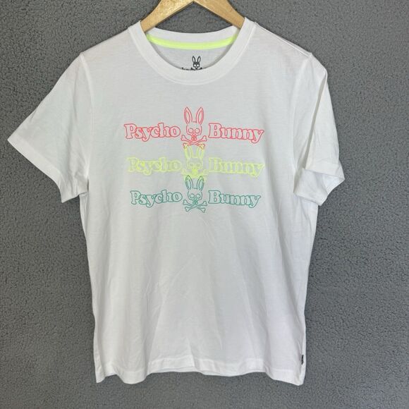 Psycho Bunny T-Shirt Black Mens 3 XS White Print Logo Short Sleeve - Picture 1 of 6
